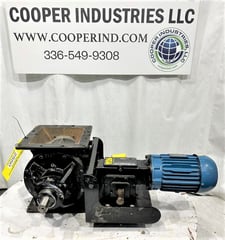 10" x 10" Meyer rotary airlock, Carbon steel body, Stainless rotor, 13" x 13" flange, 15" inlet to outlet