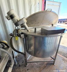 200 gallon Stainless Steel Mix Tank, 48" diameter x 24" straight sidewalls x 32" deep, 2" tri-clamp bottom