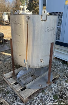 150 gallon Vertical Stainless Steel Tank, 36" diameter x 34" straight side, coned bottom, flat top, 10"