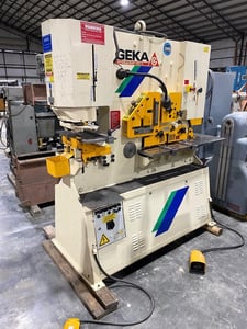 6.5" x 6.5" x 0.5" Geka Hydracrop #110/A, Hydraulic Ironworker, 121 Ton, 3" stroke, 12" throat, 7.4 HP