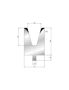 21.6" Eurostamp #3235, Single Segmented V-Bottom Die, 4" height, 1.97" V opening, 30° Die angle