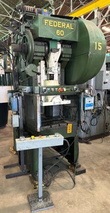 60 Ton, Federal #60, OBI Press, 4" Str., 13" Shut Height, 90 SPM, air clutch, Low Price