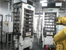 300 Ton, LMG (Lawton Machinery Group) hot & cold molding press, 10 stroke, 30" x 30" platens, 2016