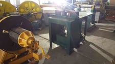 6" x .1" PM Machinery, coil to coil edging line, 2500 lb. capacity, mandrel uncoiler, recoiler