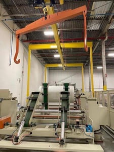 Baosuo PF-A-2900, Slitter Rewinder, 112" web width, (3) 99" driven unwind, 60" max. rewind, 750 FPM, 480
