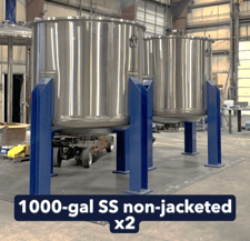 1000 gallon Enerfab, 304 Stainless Steel tanks (x2) non-jacketed, dished bottom, legs, 72" D x 62" straight