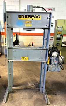 50 Ton, Enerpac, hydraulic H-frame press, 14" stroke, 50" DL, Enerpac PH462P pump