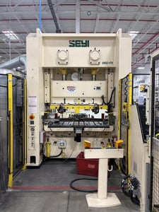 176 Ton, Seyi #SNS2-176, straight side double crank press, 5.1" stroke, 15.7" Shut Height, 3.94" adj., 40-88