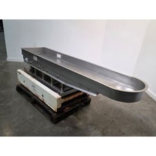Allen-Bradley Systems/FMC Corp #F7135112, Vibrating Pan Conveyor Feeder, 18" wide x 85" long stainless steel
