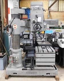 3' -9" Ikeda #RMS-9, radial drill, #4MT, 50-1500 RPM, power elevation, manual clamp, 1979
