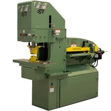 5" x 5" x 3/8" Piranha #PII-88, dual operator hydraulic ironworker, 88 ton, 9" throat, angle knives, extra