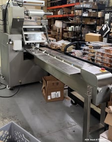 Packaging Aids #FW-400F, Horiz Flow Wrapper, 120 PPM, Gas Flush, Tear Notch, Codemate printer, Stainless