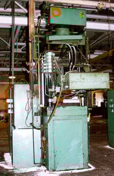 150 Ton, #IMA-450-30, hydraulic press, 10" ram, 4" diameter 4-post, 34" daylight, 18" stroke, 24" x 24"