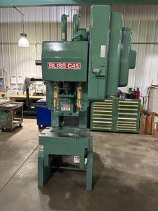 Image for 45 Ton, Bliss #C45, Gap Frame OBI Punch Press, 3" stroke, 11.5" shut height, 2.5" adjustment, 100 SPM, Cieco PPC1000 Cam Base Control, 1977