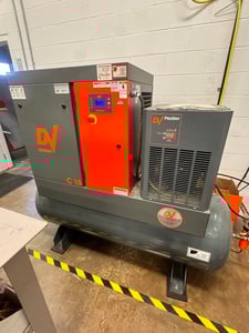 60 scfm, 145 psi, Devair #C15, Rotary Screw Air Compressor, 15 HP, 13.5 amps, R134a refrigerant, 617 hours