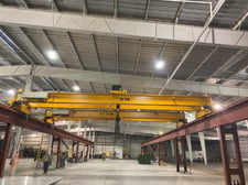 25 Ton, Kone, 45' Span, 27' Lift, pendant, 214' L freestanding support structure, 1995 (Two 25T cranes on