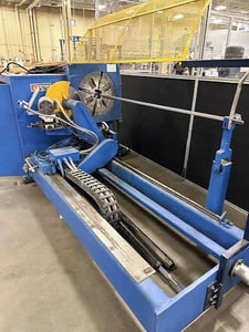Dusenbery #3000-16, Baloney Slitter, 60" roll width, 15" max. roll diameter, 18" blade, Mitsubishi PLC AC