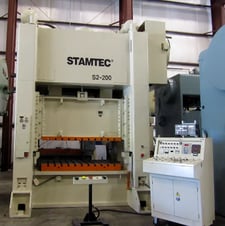 220 Ton, Stamtec #S2, 3.9" stroke, 22" Shut Height OB, 72" x48" bed, 60-120spm, 1998, recond' d, under power