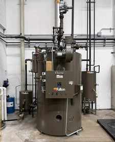50 HP Fulton #FB-050-A, Classic Vertical Tubeless Steam Boiler Package, 150 PSI, Natural Gas, 1725 PPH
