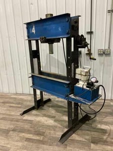 55 Ton, OTC, Hydraulic H-Frame Press, 15" open height, 32" between housings, 6-1/4" stroke, 3" cylinder rod