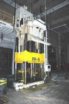 500 Ton, Lake Erie, 4-post hyd.molding press, 80" x46" bed area, 60" stroke, 114" daylight, PLC controls