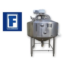 500 gallon Feldmeier, Stainless Steel jacketed sweep cone bottom processor mix tank, 66" diameter x 27"