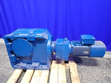 15 HP, 1776 RPM, Sew-Eurodrive #K167-R107-DRN160M4/BE20HR, Gear Drive, 5.6 RPM Out, 230/460 Volts