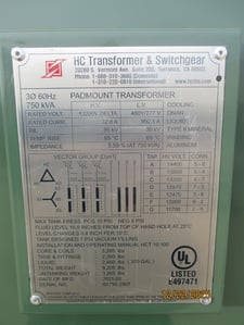 750 KVA 13200 Delta Primary, 480Y/277 Secondary, IEN Hanchang, 7-Tap, T-Blade Switch, DOE 2016, UL Listed