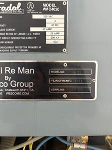 Fadal 4020, vertical machining center, 40" X, 20" Y, 20" Z, 10000 RPM, 21 automatic tool changer, 88 cnc, 48"