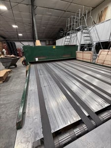 Pioneer #PFD-100, flatbed die cutter, 100" wide, powered table, coated roller