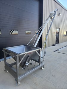 3" diameter, Flexicon, Stainless Flexible Screw Conveyor w/ Hopper, 10' long auger, 1.5HP, VFD, food grade