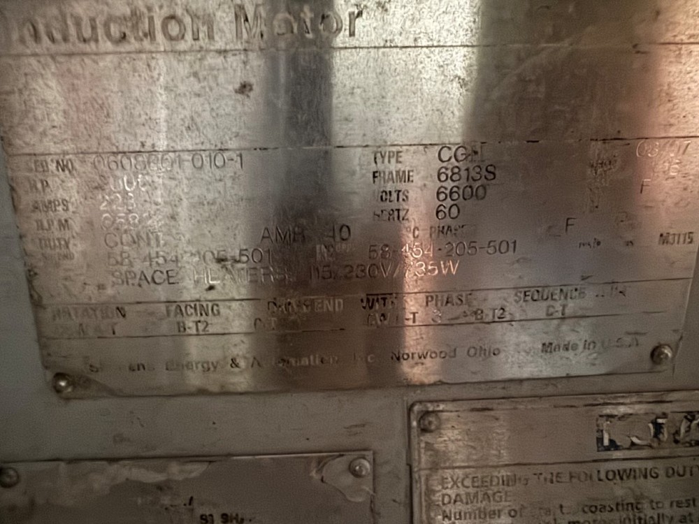 3000 HP 3600 RPM Siemens, Frame 6813S, weather protected enclosure type 2, sleeve, 1.15 service factor