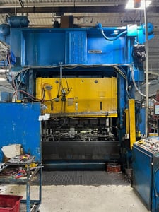 300 Ton, Minster #E2-300-96-42, straight side double crank press, 12" stroke, 36" Shut Height, 8" adj., 96"