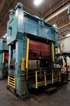 600 Ton, Minster #E2-600-96-48, straight side double crank press, 8" stroke, 31" Shut Height, 6" adj., 30-60