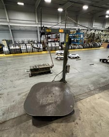 6000 lb. Coilmate #CM6048, pallet decoiler, 48" table diameter, 27 RPM, 37" stack height, dancer arm, 1996