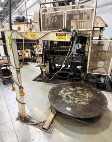 6000 lb. Coilmate #CM6048, pallet decoiler, 60" table diameter, 27 RPM, 37" stack height, dancer arm, 1994