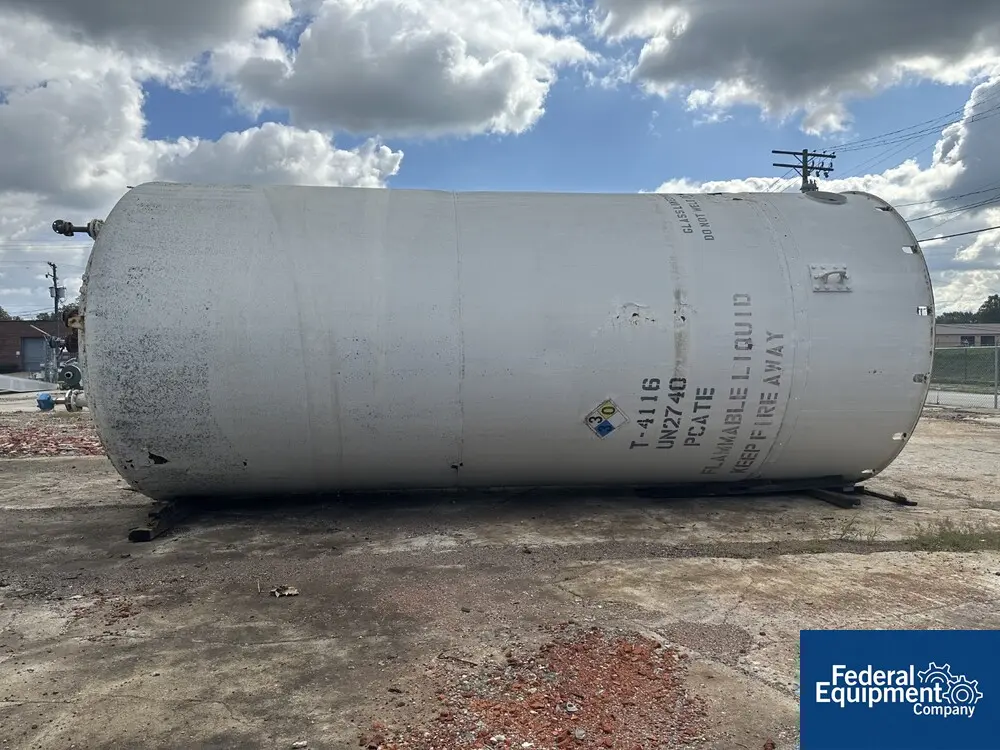 20,000 gallon Pfaudler, Glass Lined Chemstore Receiver, 30 psi, 144" diameter x 267" straight side, dish top