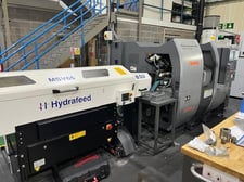 Takamaz #XY120, CNC Lathe, 84" barfeed, sub spindle, scrap conveyor, Fanuc oi-TD, Hydrafeed MSV65, 2015