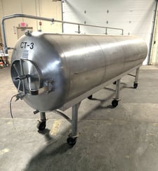 930 gallon JV Northwest, Horizontal Stainless Steel Storage Tank, 3'-6" diameter x 13' height, 1.5" bottom