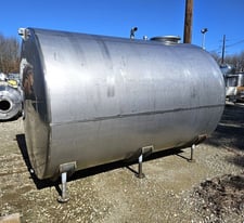 3000 gallon Perma-San, Horizontal Stainless Steel Storage Tank, 7' diameter x 10' height