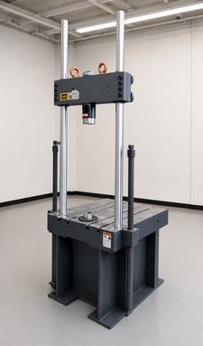 55 KIP (250kN), MTS #322.21, T-slotted bed plate nfatigue load frame, 2 columns, 24" btwn columns