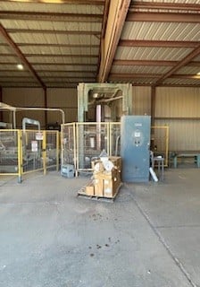 Wulftec #WCRT-200, inline finished pallet wrapper