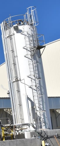 20,000 gallon, stainless steel vertical insulated silo tank w/ di, 3 HP turbine agitator, 20' diameter x 35'