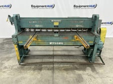 12 gauge x 6' Wysong #1272, mechanical shear, 24" rear operated manual back gauge, 12 hold downs, 3 HP, 60 SPM