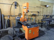 Cosen #MVC-670DM, vertical mitering band saw, clamp, coolant, in/outfeed, controls, serial #1021666, 2013