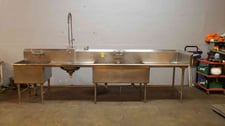 12' 6" Triple Sink Cafeteria Basins & Faucets, Stainless Steel