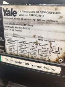 5500 lbs. Yale #GLC060VXNVSE085, Forklift, LP, 3 Stage Mast, 48" Forks, 2015