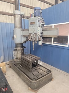 5' -14" Ikeda Iron Works #RM1300, radial drill, 30-1440 RPM, #5MT, 12" spindle travel, power clamping, power