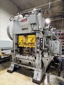 100 Ton, Minster #P2-100-48-31 Piece-Maker, straight side double crank, 5" stroke, 18" Shut Height, 4" adj.