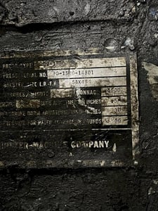 1500 Ton, Minster #90-1500, knuckle joint press, 12" stroke, 36" Shut Height, 5" adj., 54" x48" bed, 28 SPM